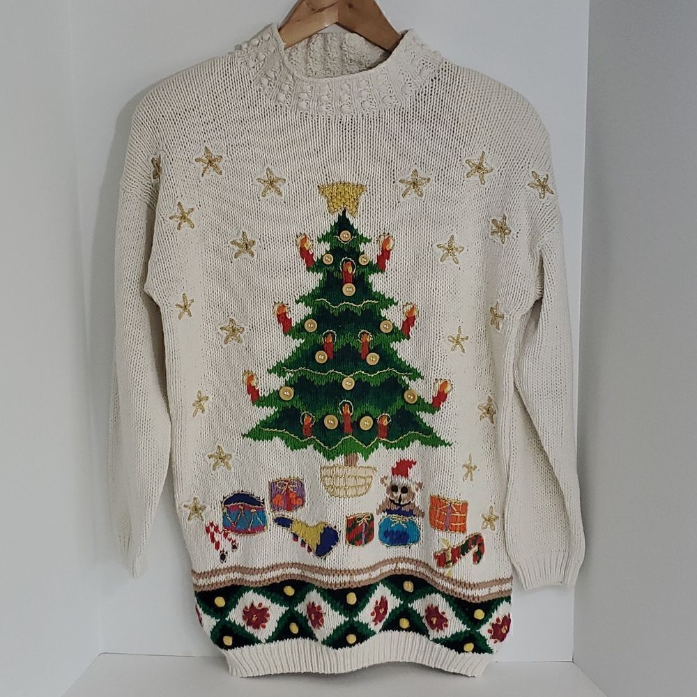 Vintage Beldoch Popper Knit Ugly Christmas Sweater Size M